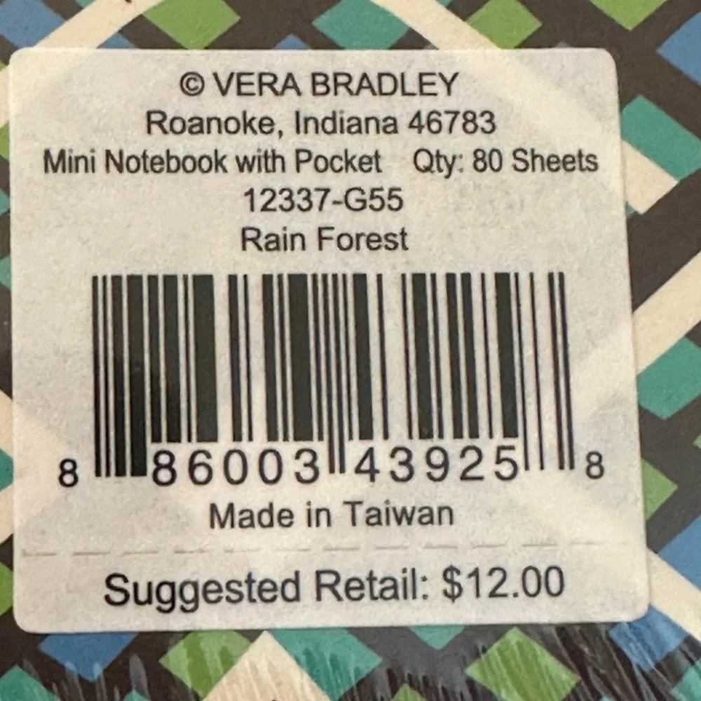 Vera Bradley Small Notebook in Rainforest